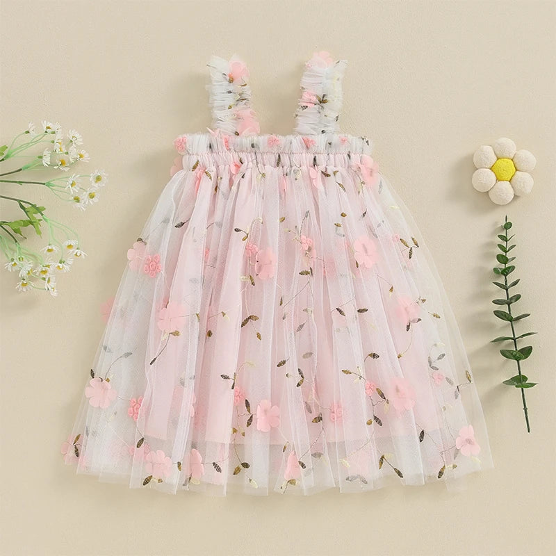 Vestido Infantil Tule Flores