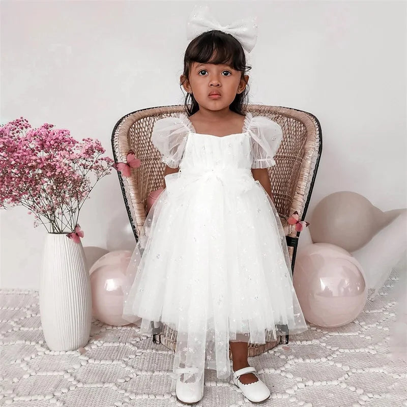 Vestido Infantil Tule Estrelinhas e Laço