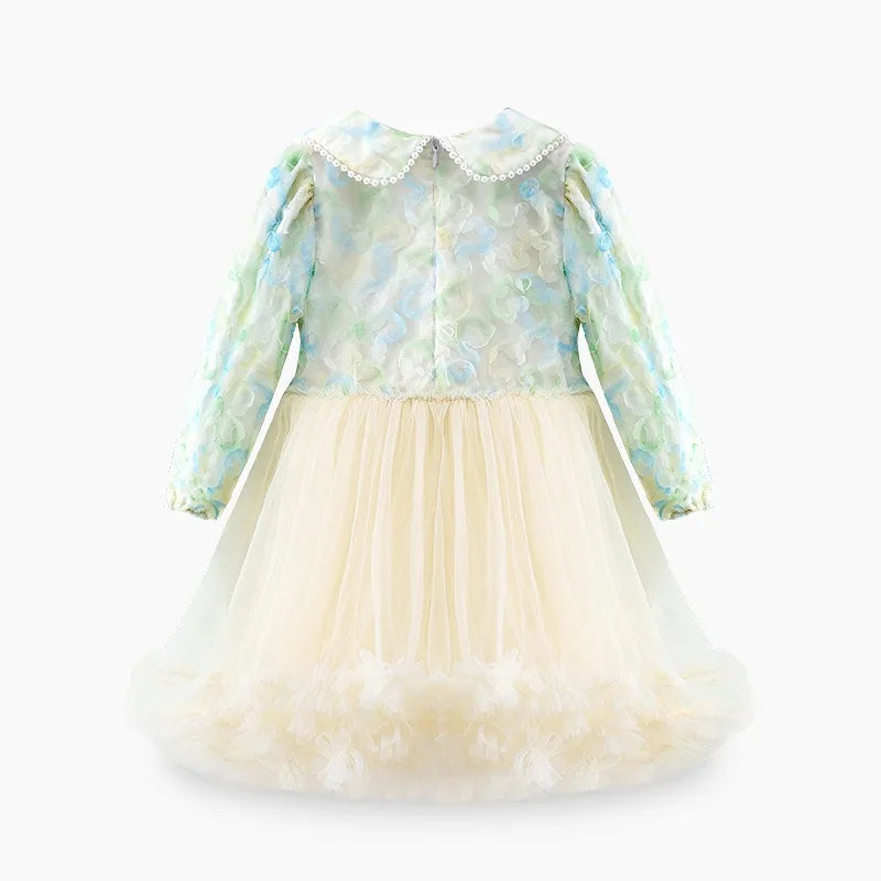 Vestido Infantil Tule Floral Golinha Pérolas