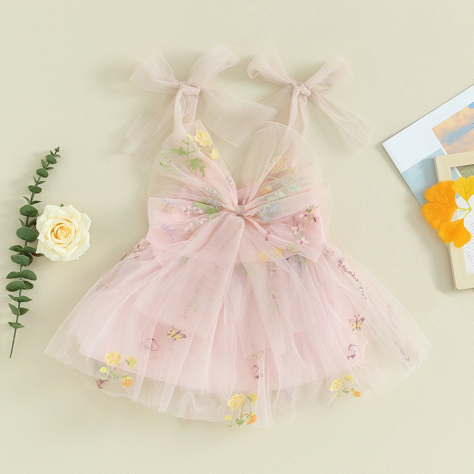 Vestido Infantil Tule Bordado Floral