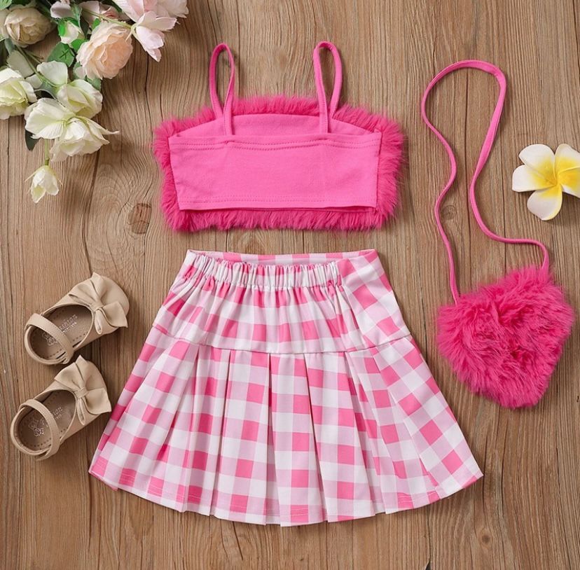 Conjunto Infantil Feminino Pelúcia E Saínha Xadrez