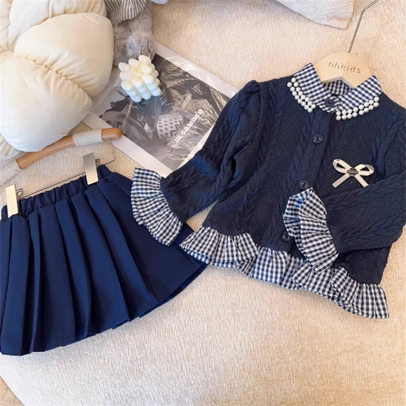 Conjunto Infantil Feminino Tricô Xadrez