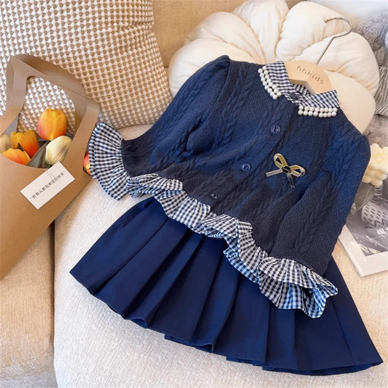 Conjunto Infantil Feminino Tricô Xadrez