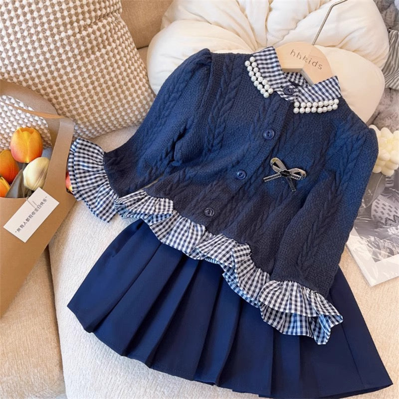 Conjunto Infantil Feminino Tricô Xadrez