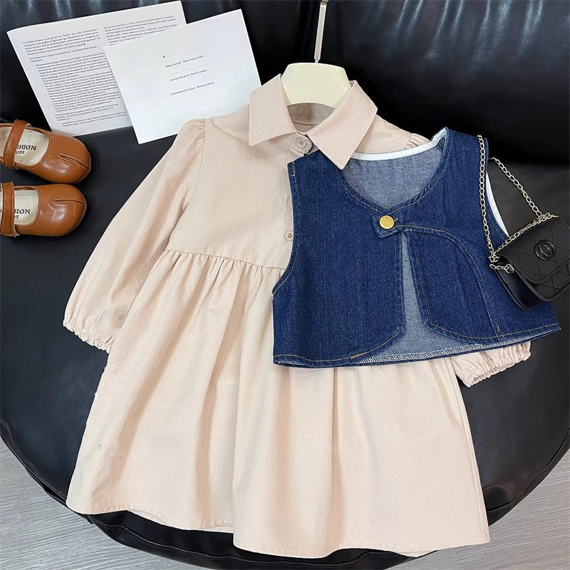 Vestido Infantil + Colete Jeans