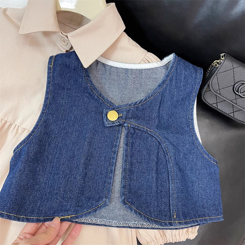 Vestido Infantil + Colete Jeans