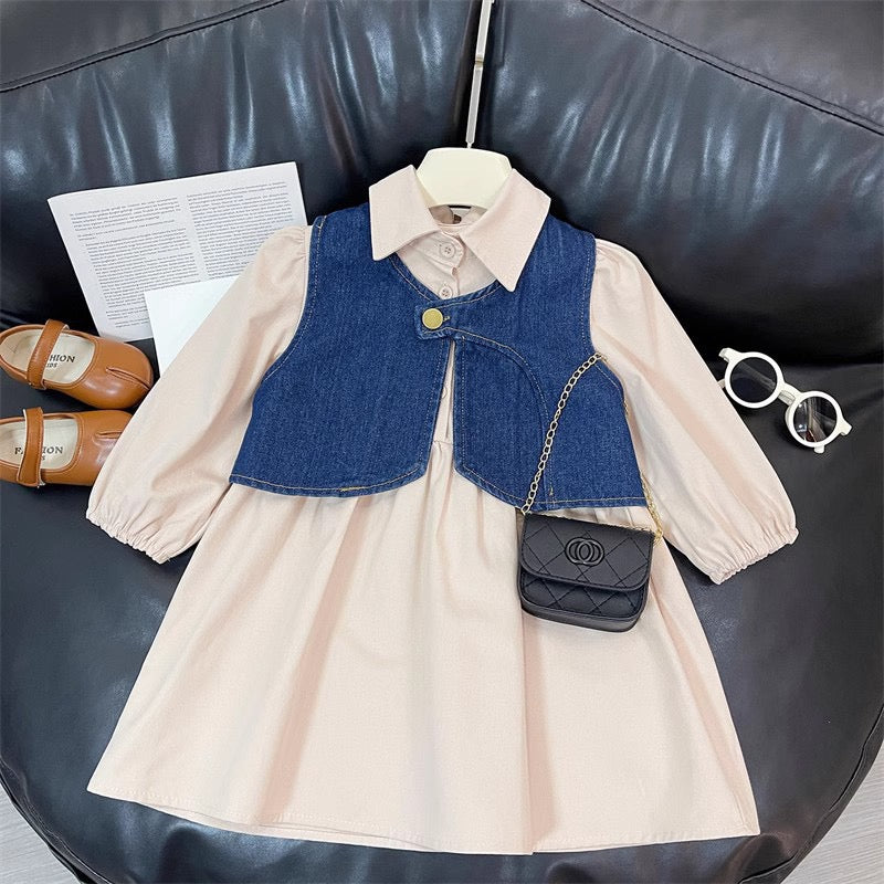 Vestido Infantil + Colete Jeans