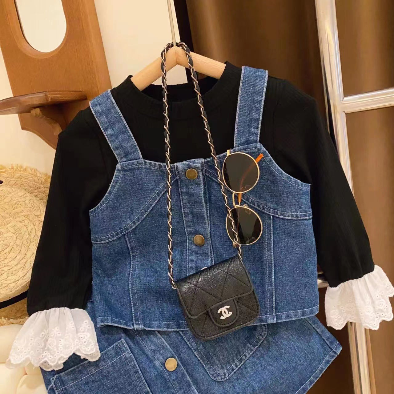 Conjunto Infantil  Feminino Jeans Botões