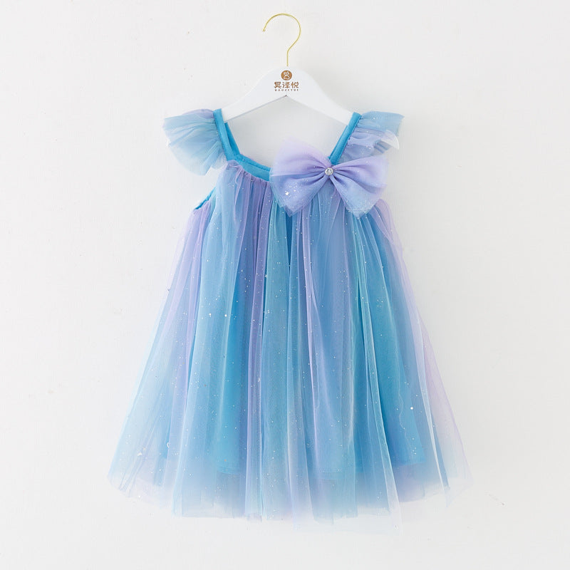 Vestido Infantil Tule Brilhos Laçinho