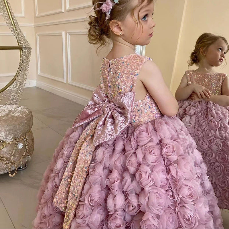 Vestido De Festa Infantil Flores e Laçinho