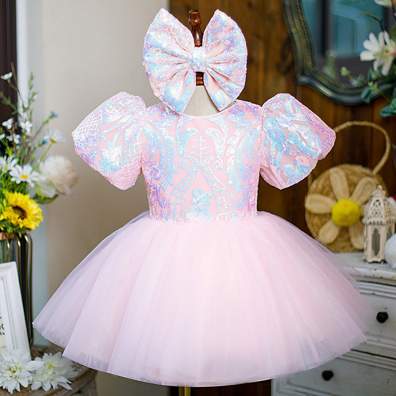 Vestido Infantil Rosa Tule Laçinho