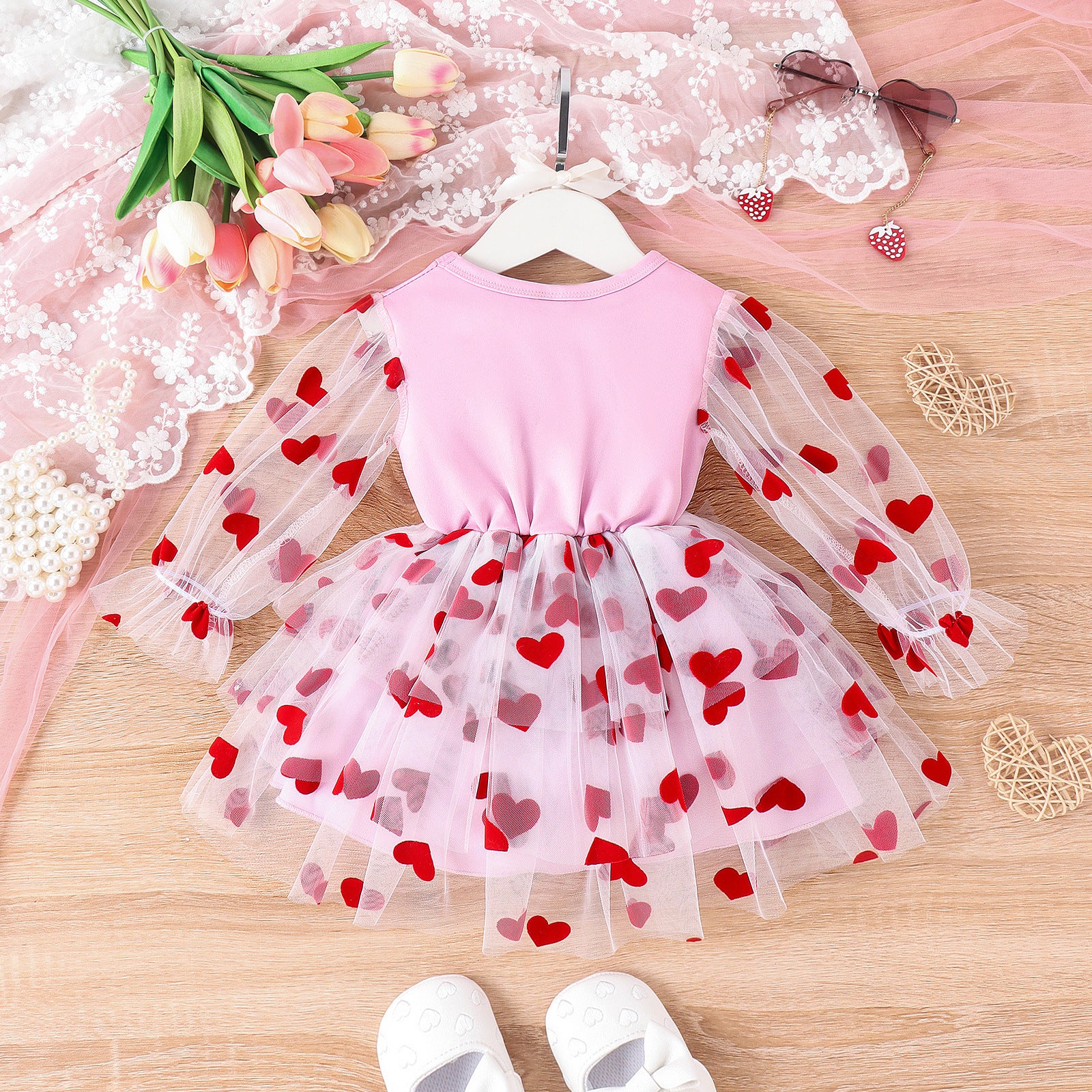 Vestido Infantil Tule Coraçõeszinhos