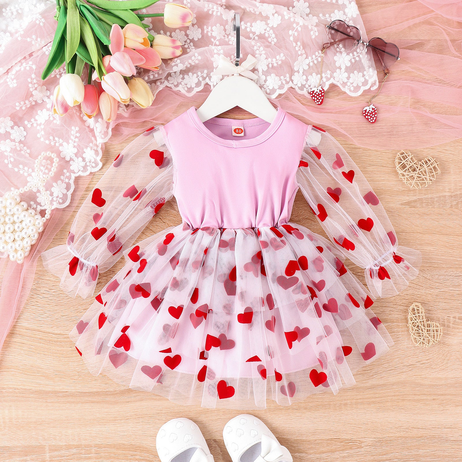 Vestido Infantil Tule Coraçõeszinhos