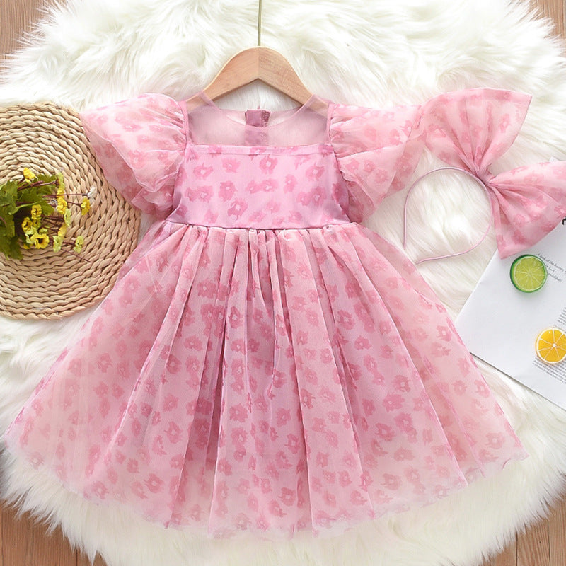 Vestido Infantil Rosa Florzinhas e Laçinho