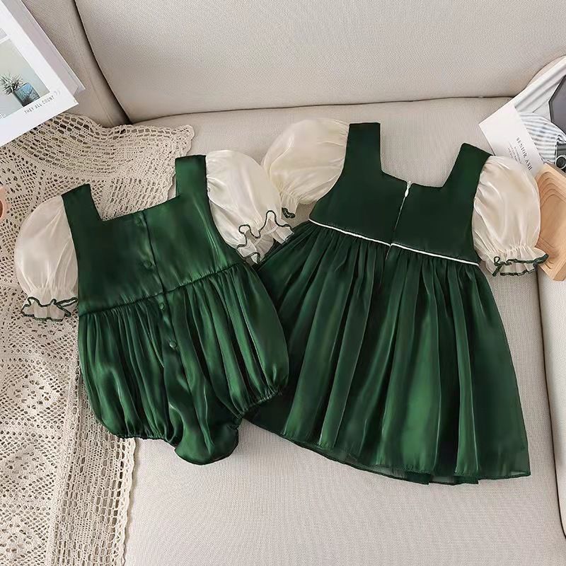 Vestido/ Body Infantil Verde Laçinho