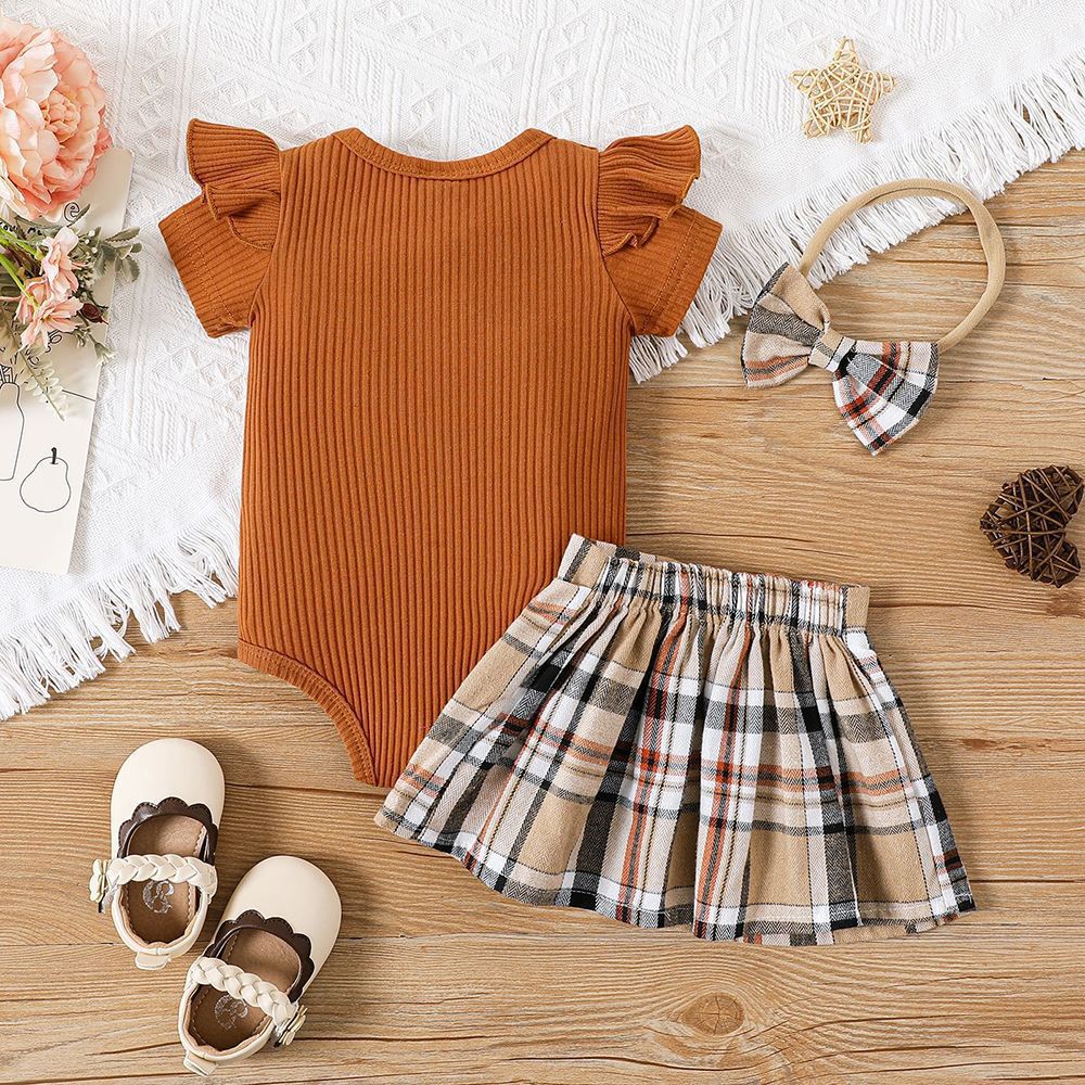 Conjunto Infantil Feminino Xadrez Ursinho + Laçinho