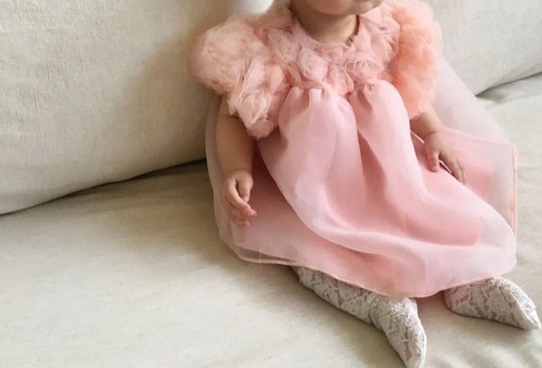 Vestido Infantil Tule e Florzinhas