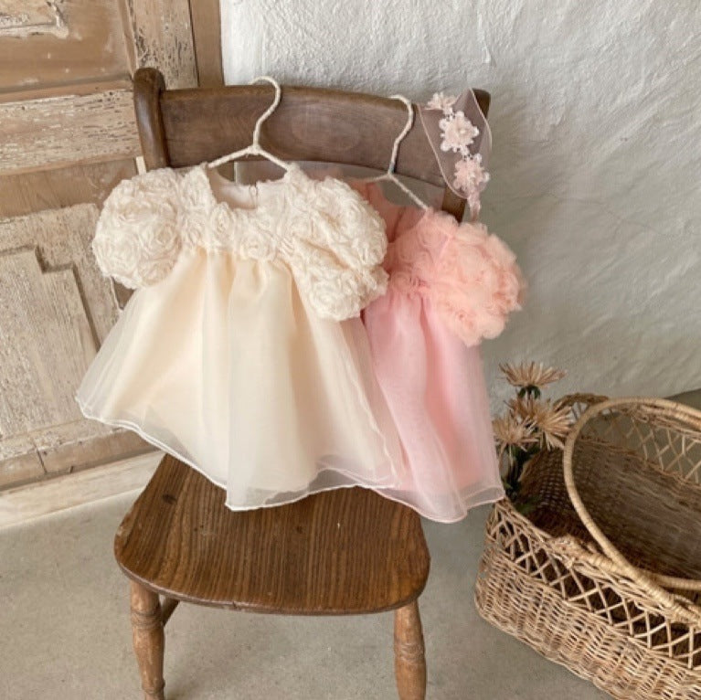 Vestido Infantil Tule e Florzinhas