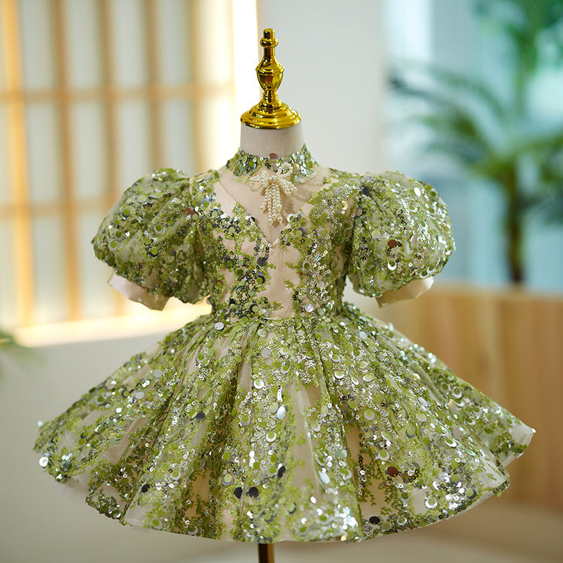 Vestido Infantil De Festa Verde Pedrarias