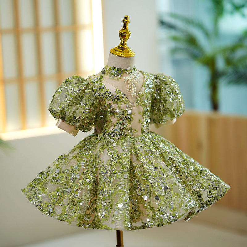 Vestido Infantil De Festa Verde Pedrarias