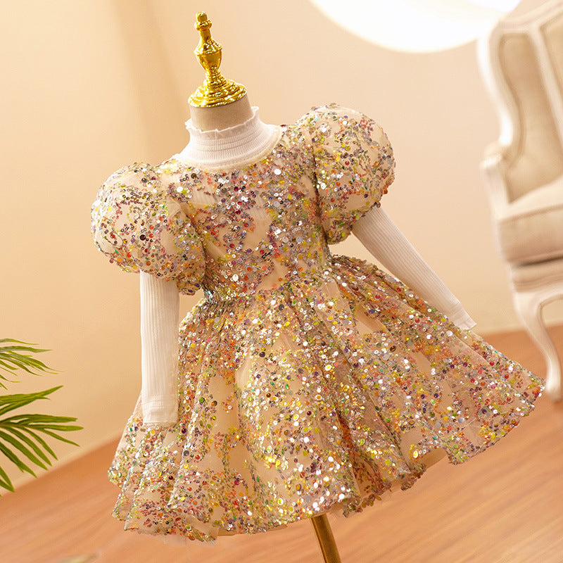 Vestido De Festa Infantil Dourado Pedrarias + Laçinho