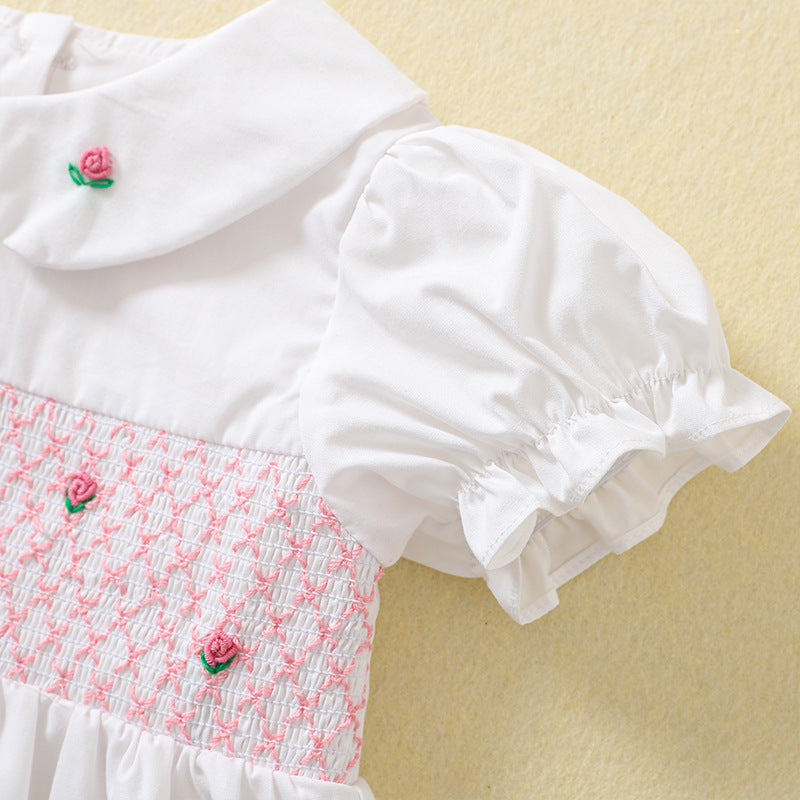Vestido Infantil Branco Rosinhas
