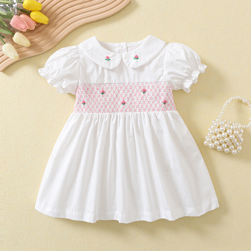 Vestido Infantil Branco Rosinhas