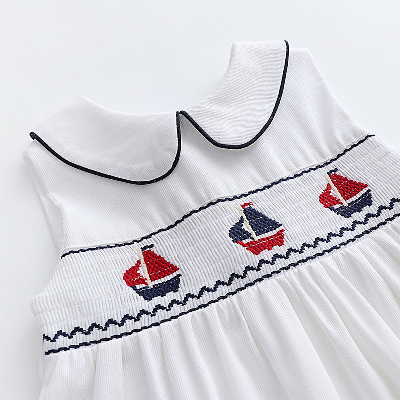 Vestido Infantil Branco Barquinhos