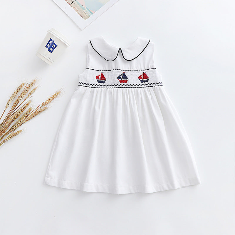 Vestido Infantil Branco Barquinhos