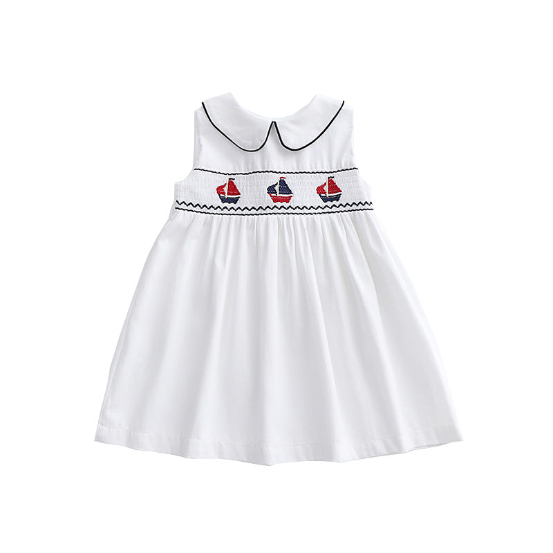 Vestido Infantil Branco Barquinhos