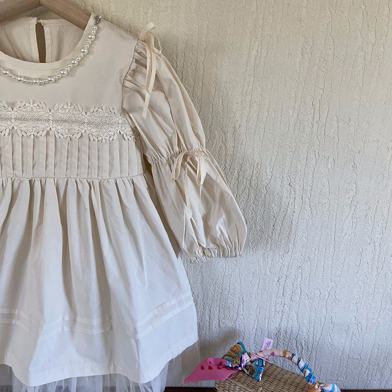 Vestido Infantil Manga Longa Pérolas