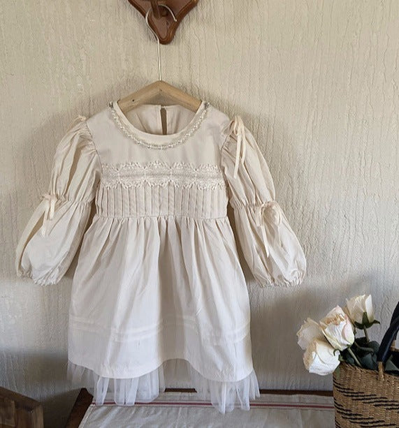 Vestido Infantil Manga Longa Pérolas