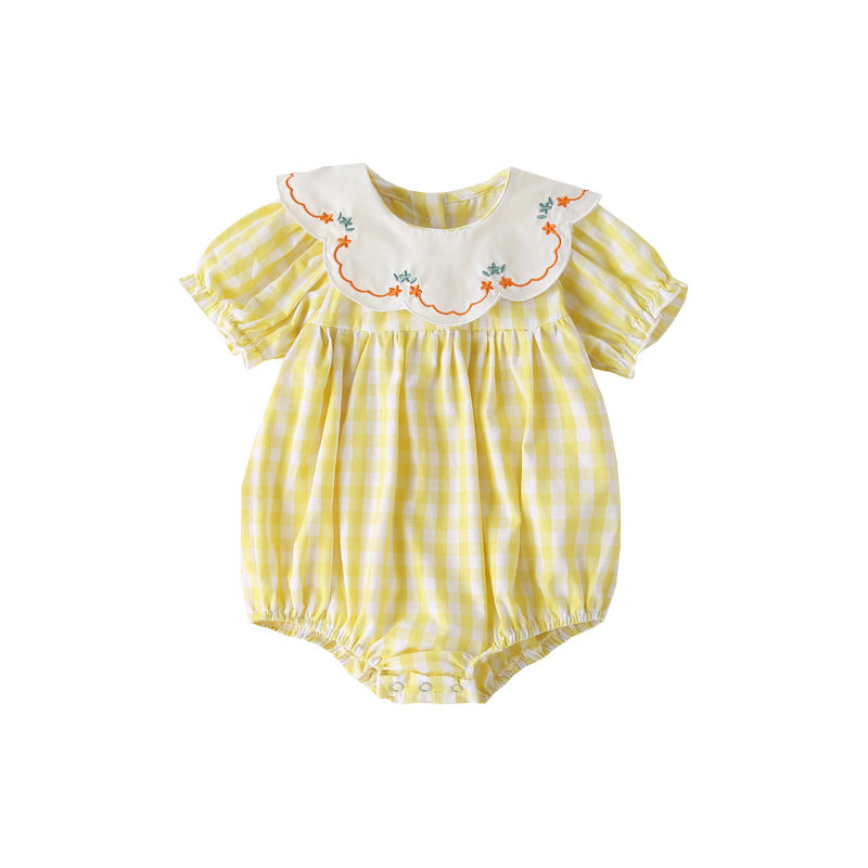 Body Infantil Feminino Xadrez Gola Bordadinha