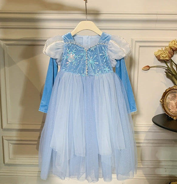 Vestido Infantil Azul Tule Princesa