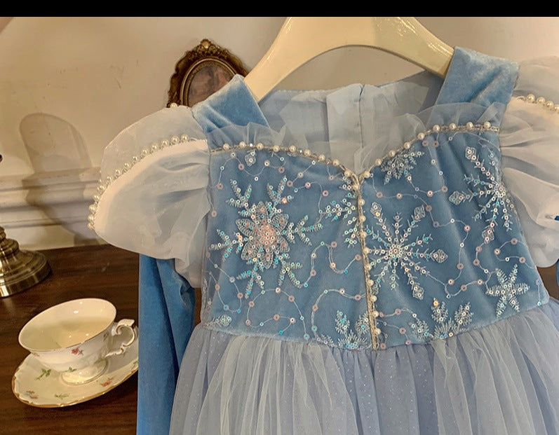 Vestido Infantil Azul Tule Princesa