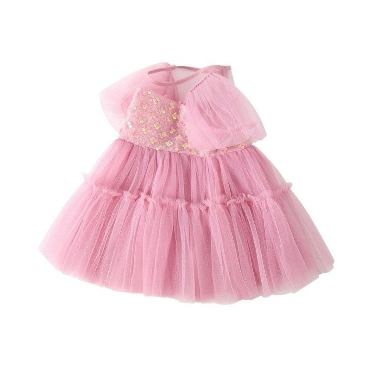 Vestido Infantil Rosa Tule e Brilhos