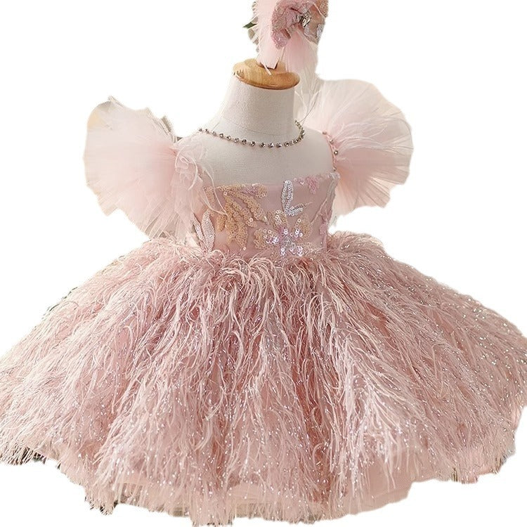 Vestido De Festa Infantil Plumas Rosa