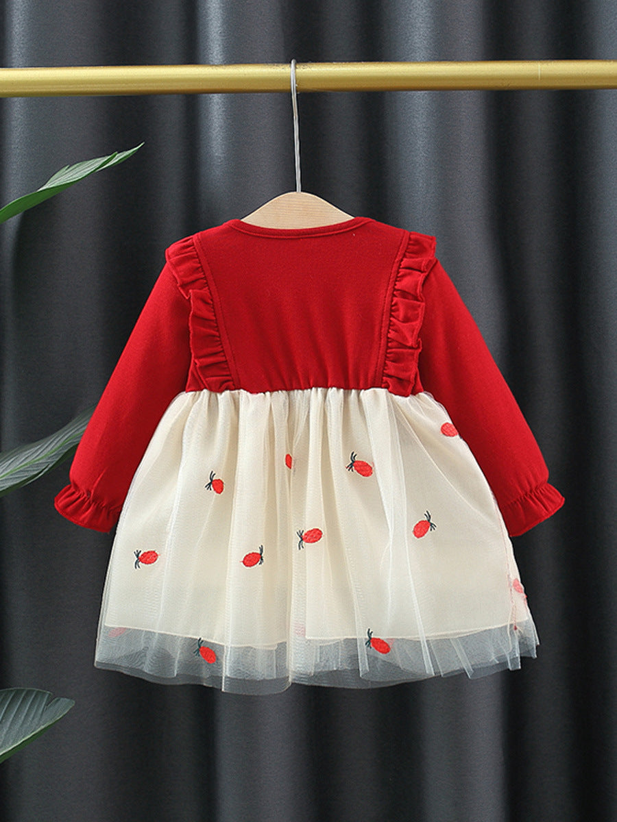 Vestido Infantil Vermelho Laço Frutinha