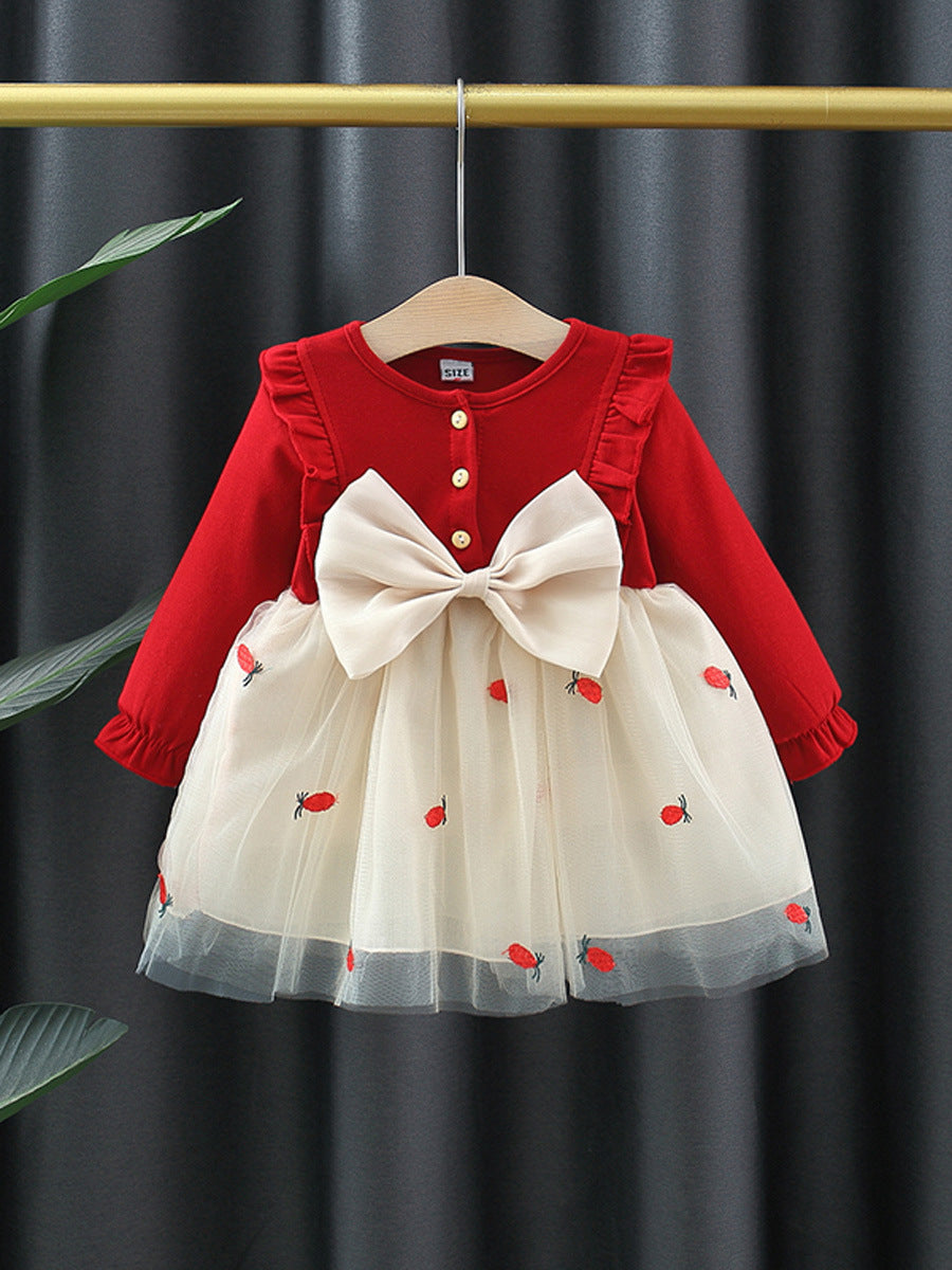 Vestido Infantil Vermelho Laço Frutinha