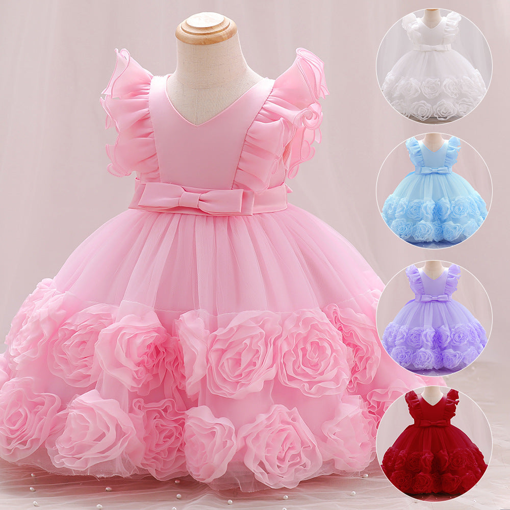 Vestido Infantil De Festa Flores Laçinho