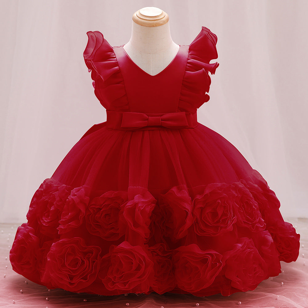 Vestido Infantil De Festa Flores Laçinho