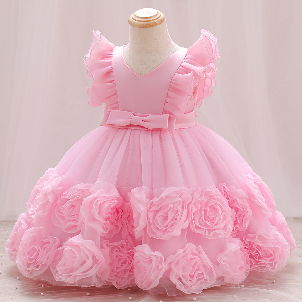 Vestido Infantil De Festa Flores Laçinho