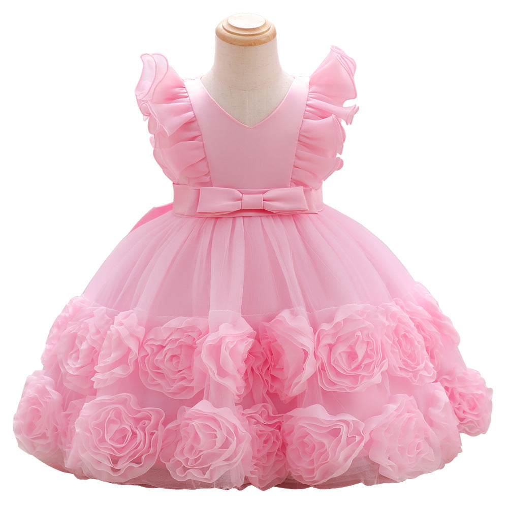 Vestido Infantil De Festa Flores Laçinho