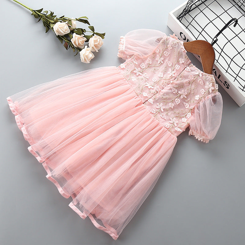 Vestido Infantil Bordado Florzinhas e Tule