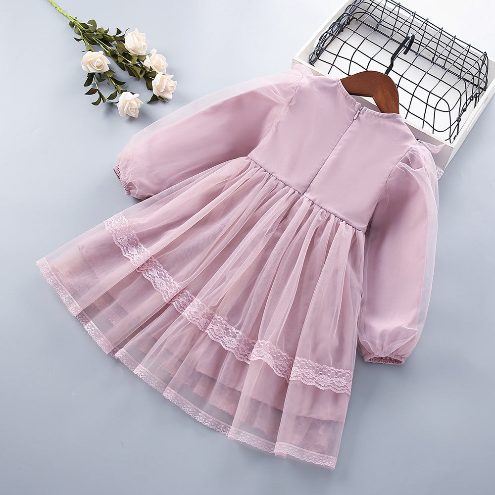 Vestido Infantil Manga Longa Tule Rendinha