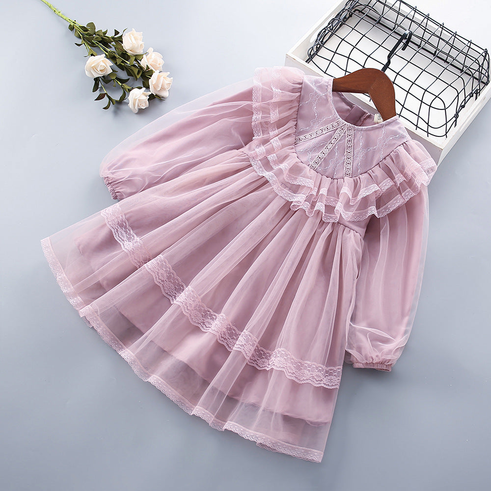 Vestido Infantil Manga Longa Tule Rendinha