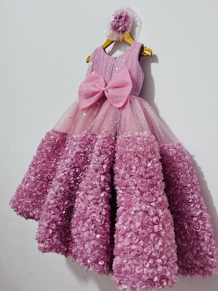 Vestido Infantil Rosa Brilhoso e Laçinho