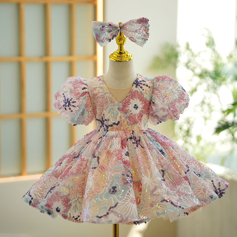 Vestido Infantil De Festa Floral e Laçinho