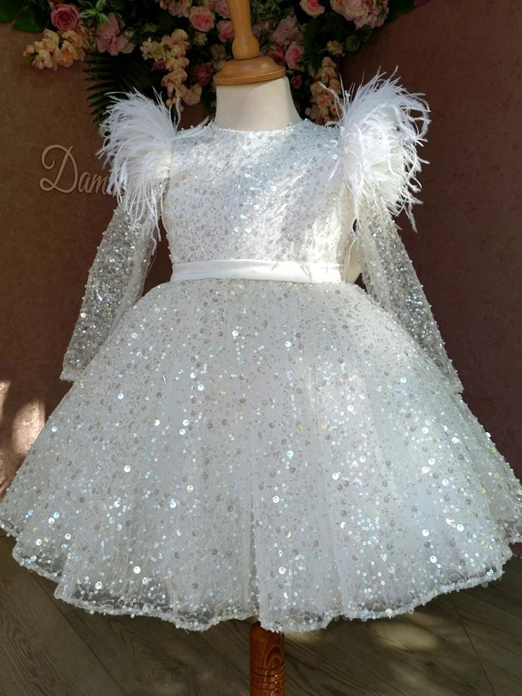 Vestido De Festa Infantil Branco Lantejoulas