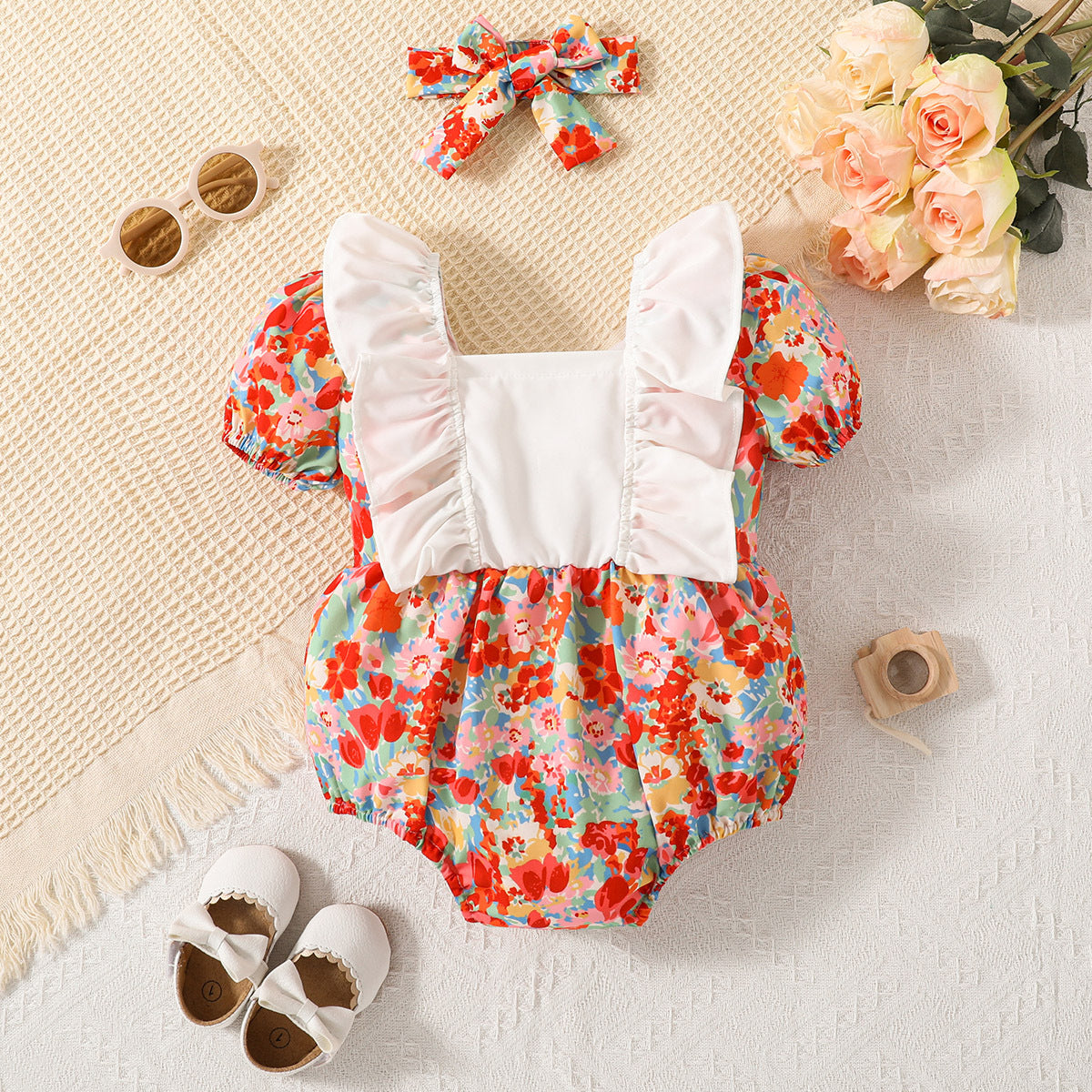 Body Infantil Feminino Floral + Faixinha